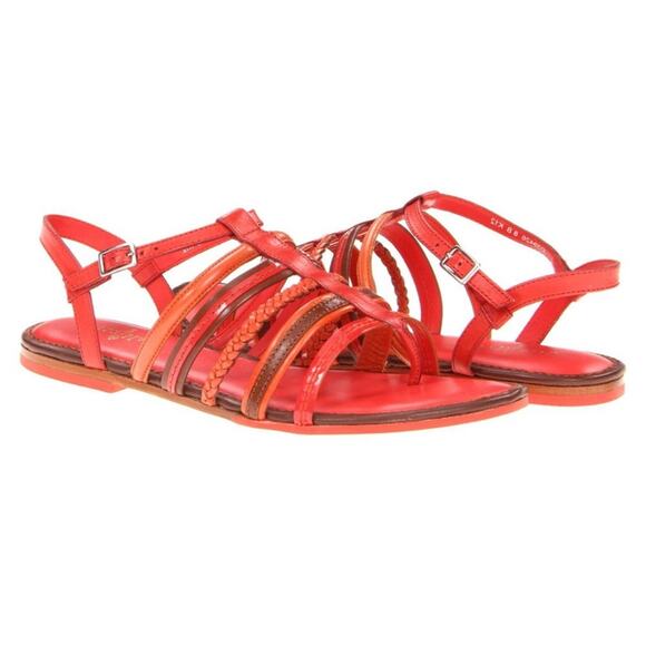 Cole Haan Nassau Strappy Flat Leather Slingback Sandal In Cherry/Orange Size 7 - Picture 1 of 14